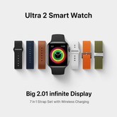 Ultra 2 Smart Watch Big 2.01 Infinite Display 7 in 1 Strap Set with Wireless Charging