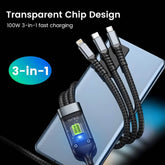 3-in-1 Fast Charging Cable 100W (5A) – Type-C, Micro USB & Lightning Multi Cable | Strong, Durable & High-Speed Sync
